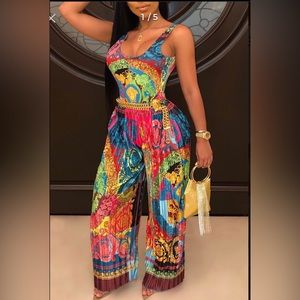 3X super stretchy LW Bohemian Print Green One-piece Jumpsuit